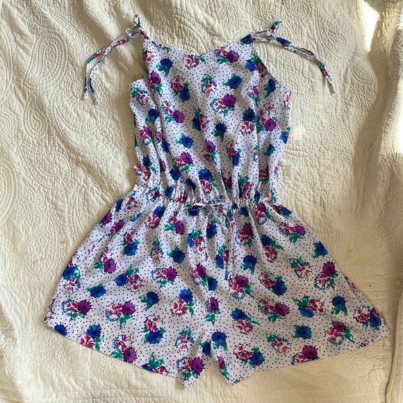 Hand Crafted Pants - Floral polka dot silky romper medium